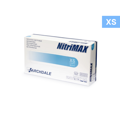 Перчатки нитриловые голубые, размер XS, 100 шт, NitriMax