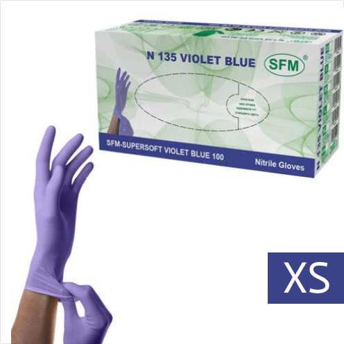 Перчатки нитриловые фиолетовые размер XS, 200 шт, SFM SUPERSOFT N135
